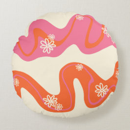 Daisy Groove - Rosa, Orange och kream Rund Kudde
