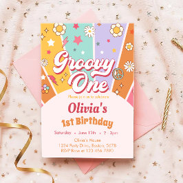 Daisy Groovy One Retro 1:a födelsedagsinbjudan Inbjudningar