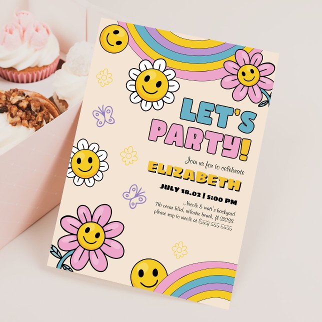 Daisy Groovy Retro Birthday-inbjudan Inbjudningar (Skapare uppladdad)