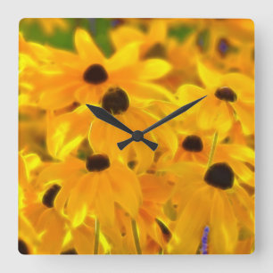Daisy Gula blommor Blommigt Art Clock Fyrkantig Klocka
