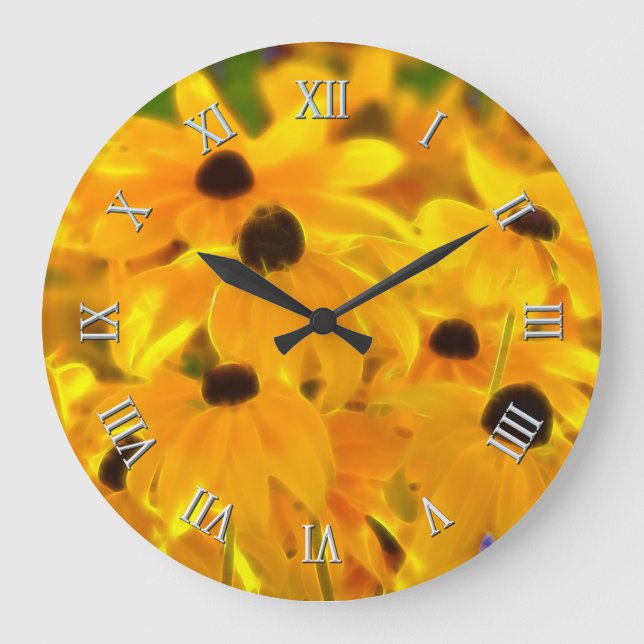 Daisy Gula blommor Blommigt Art Clock Stor Klocka (Framsida)