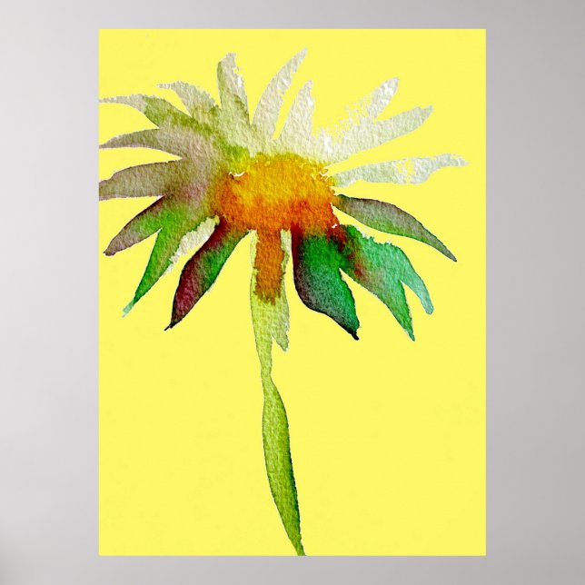 Daisy Gult modern blomstervattenfärgskonst Poster (Framsidan)
