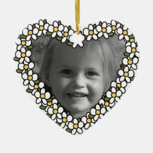 Daisy Heart Lägg till bild Anpassningsbar Kortnamn Julgransprydnad Keramik