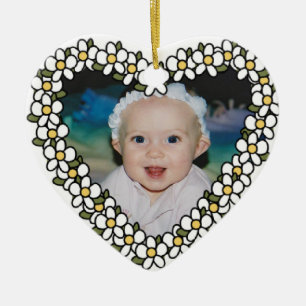 Daisy Heart Lägg till bild Anpassningsbar Kortnamn Julgransprydnad Keramik