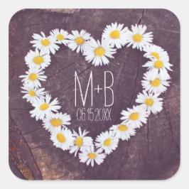 Daisy Heart Rustic Personligt bröllp Favor Sticker Fyrkantigt Klistermärke