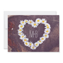 Daisy Heart Rustic Wood Landsbyggsbröllop Inbjudan