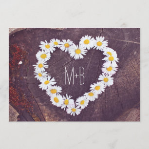 Daisy Heart Rustic Wood Landsbyggsbröllop Inbjudan
