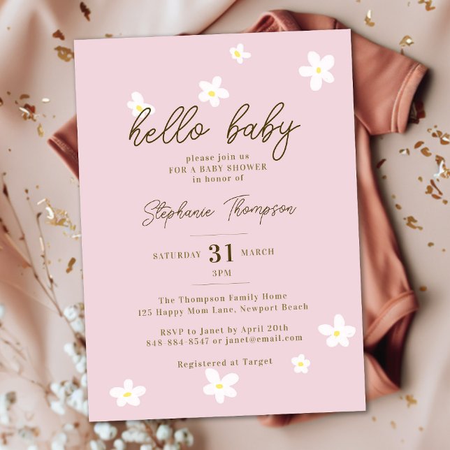 Daisy Hej Baby Vår Rosa Boho Girl Shower Inbjudningar (Skapare uppladdad)