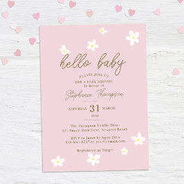 Daisy Hej Baby Vår Rosa Elegant Girl Shower Inbjudningar