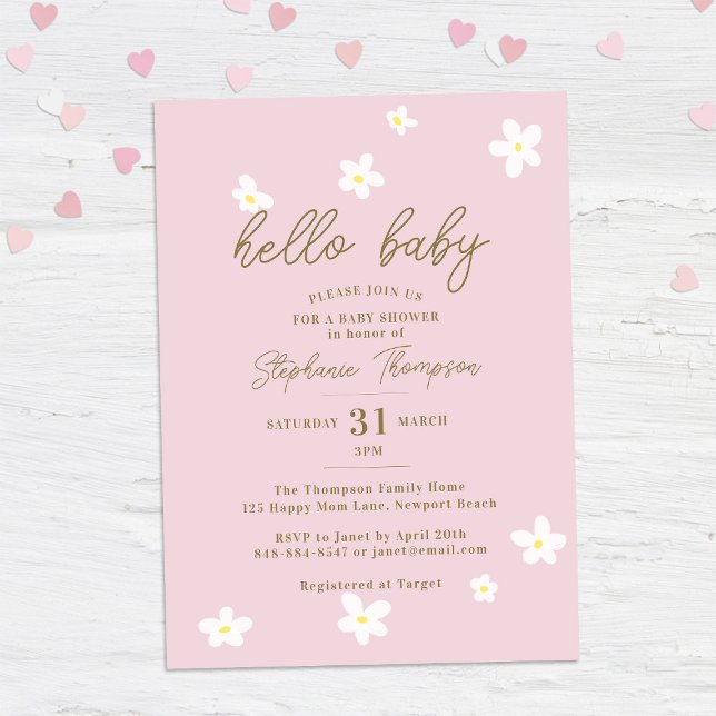Daisy Hej Baby Vår Rosa Elegant Girl Shower Inbjudningar (Skapare uppladdad)