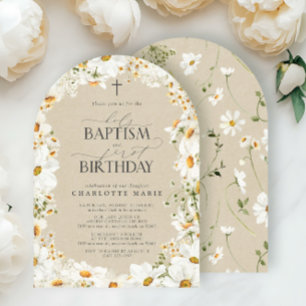 Daisy Heliga Dop & 1:a Födelsedagen Blommiga Flick Inbjudningar
