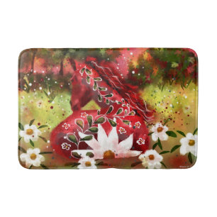 Daisy Horse Abstrakt Art Red White Grönt Blommigt Badrumsmatta