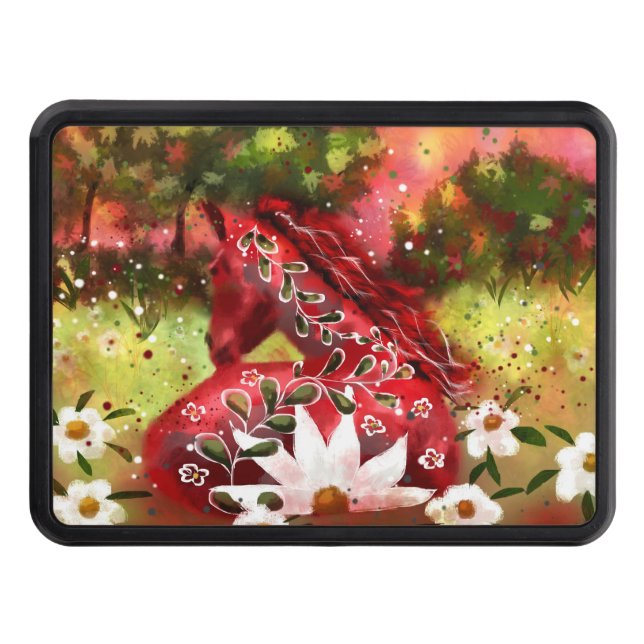 Daisy Horse Abstrakt Art Red White Grönt Blommigt Dragkroksskydd (Framsidan)