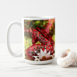 Daisy Horse Abstrakt Art Red White Grönt Blommigt Kaffemugg