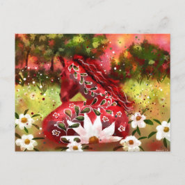 Daisy Horse Abstrakt Art Red White Grönt Blommigt Vykort