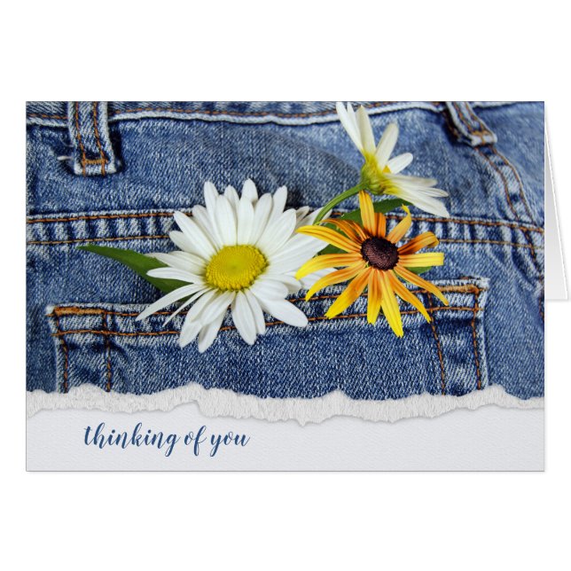 Daisy i Blue Jean Pocket Hälsningskort (Framsidan Horizontal)