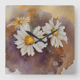 Daisy i dimma vattenfärg fyrkantig klocka