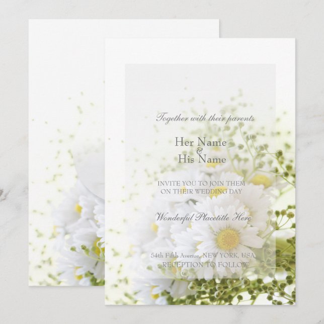 Daisy i Kärlek - Editable Bröllop Bouquet Inbjudningar (Fram/baksida)