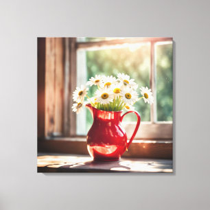 Daisy i Red Pitcher by Sunny Window Canvastryck