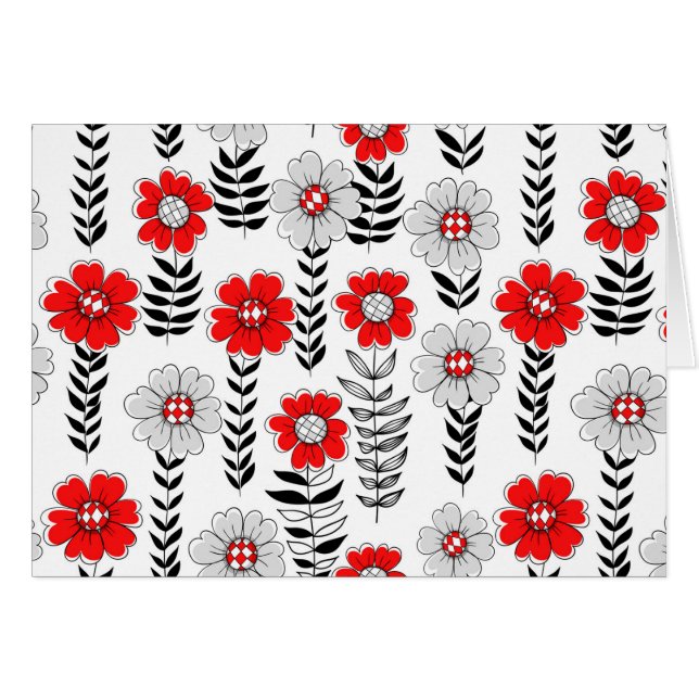 Daisy i rött och svart hälsningskort (Framsidan Horizontal)