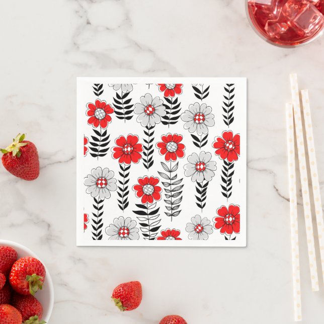 Daisy i rött och svart pappersservett (Insitu)