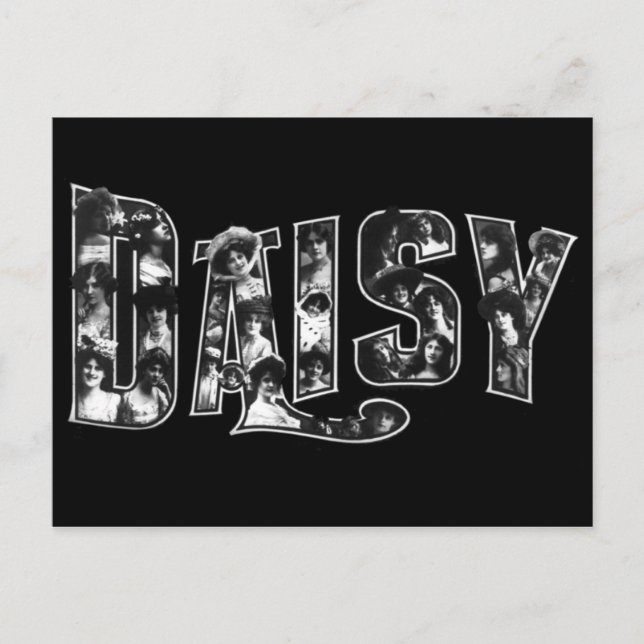 Daisy i stort brev med ansikte av kvinnor vykort (Framsida)