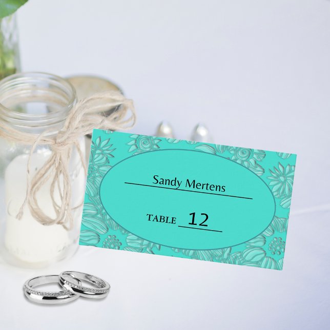 Daisy i Turkos & Oval Bröllop Placeringskort (Daisies in Turquoise & Oval Wedding Place Card)