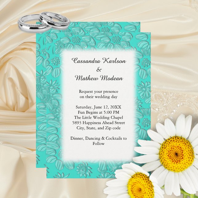 Daisy i Turquise & White Bröllop Inbjudningar (Daisies in Turquoise & White Wedding Invitation)