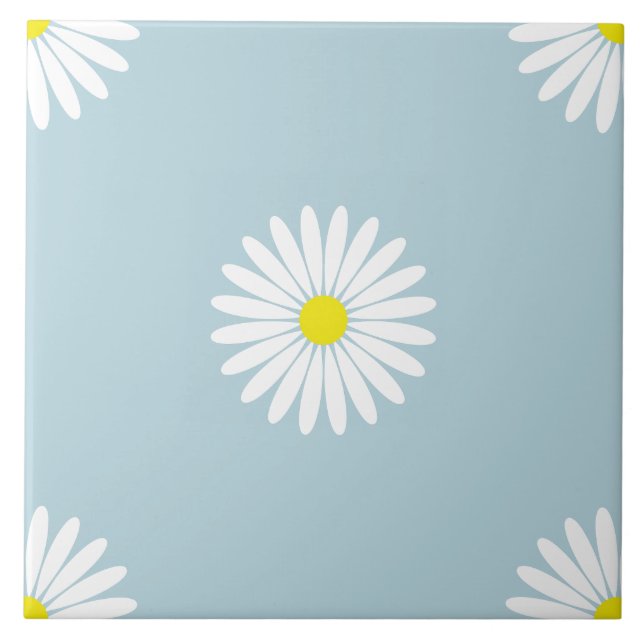Daisy Illustrative Lg Mönster på Blek Blue Kakelplatta (Framsidan)