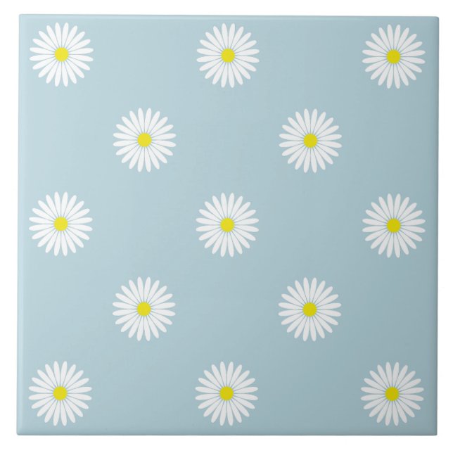 Daisy Illustrative Mönster på Blek Blue Kakelplatta (Framsidan)
