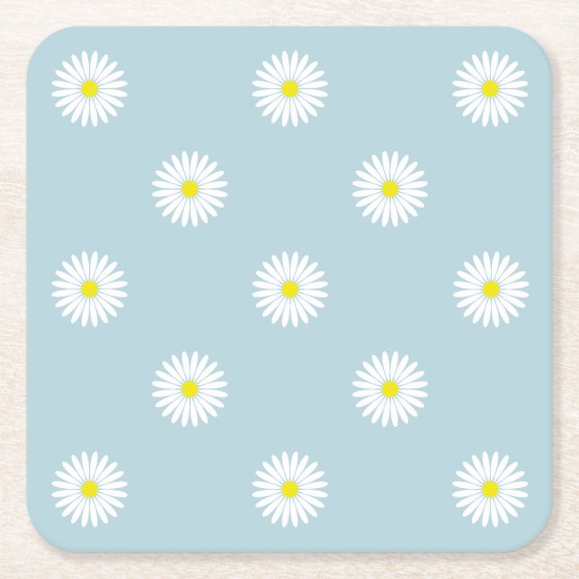 Daisy Illustrative Mönster på Blek Blue Underlägg Papper Kvadrat (Framsidan)
