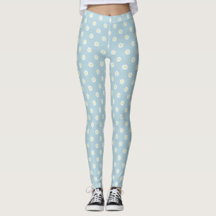 Daisy Illustrative Rpt Mönster på Blek Blue Leggings
