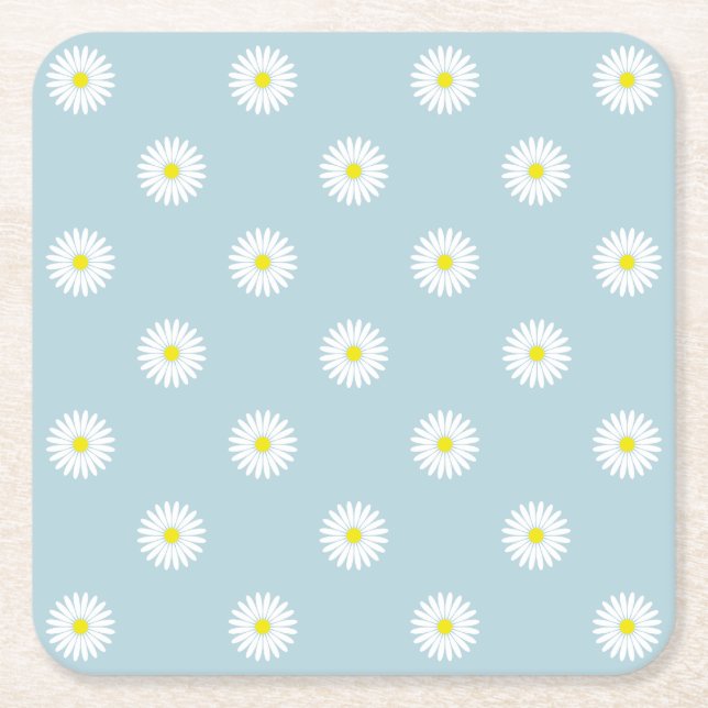 Daisy Illustrative Rpt Mönster på Blek Blue Underlägg Papper Kvadrat (Framsidan)