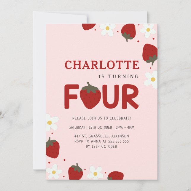 Daisy Jordgubbarnas Rosa 4:e sommardagen Inbjudningar (Framsida)