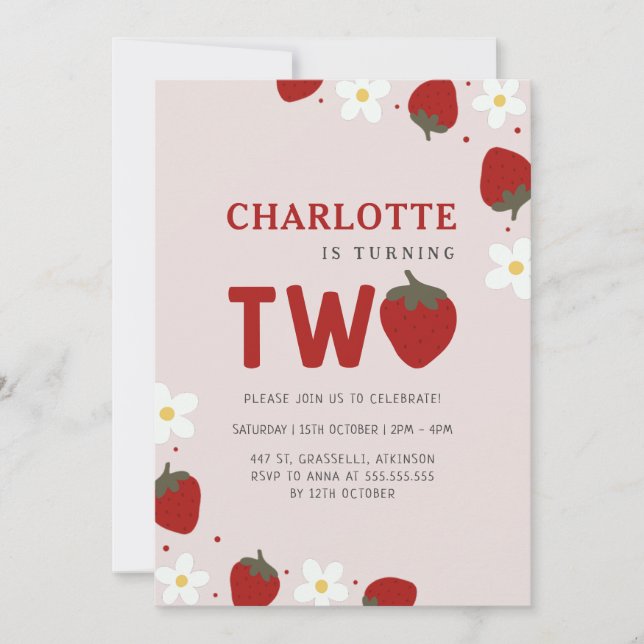 Daisy Jordgubbsljus Grått 2:a sommardagen Inbjudningar (Framsida)