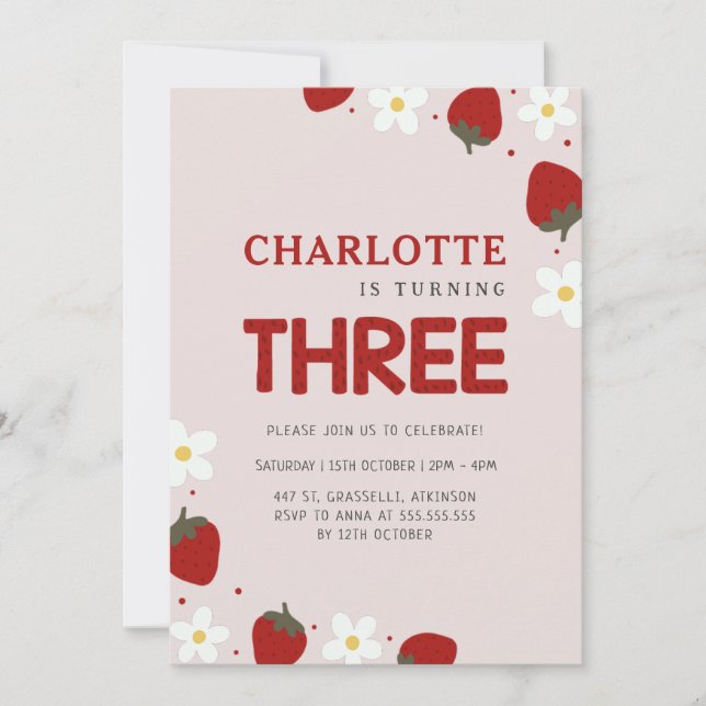 Daisy Jordgubbsljus Grått 3:e sommardagen Inbjudningar (Framsida)