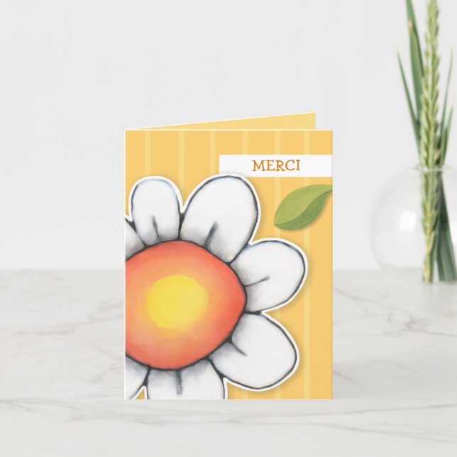 Daisy Joy gult rand Merci Note Card Tack Kort (Framsida)