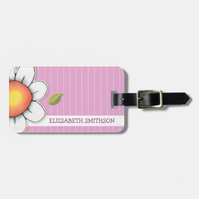 Daisy Joy rosa Luggage Tag Bagagebricka (Horisontell Framsida)