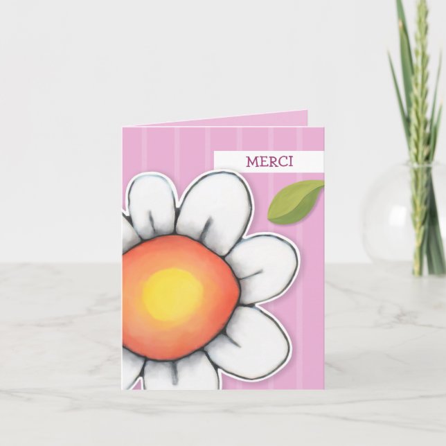 Daisy Joy rosa rand Merci Note Card Tack Kort (Framsida)