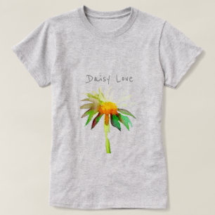 Daisy kärlek slogan, modern blomning för vattenfär t shirt