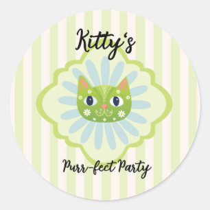 Daisy Kattunge Ansikte PurrFect-Födelsedagsfest Runt Klistermärke