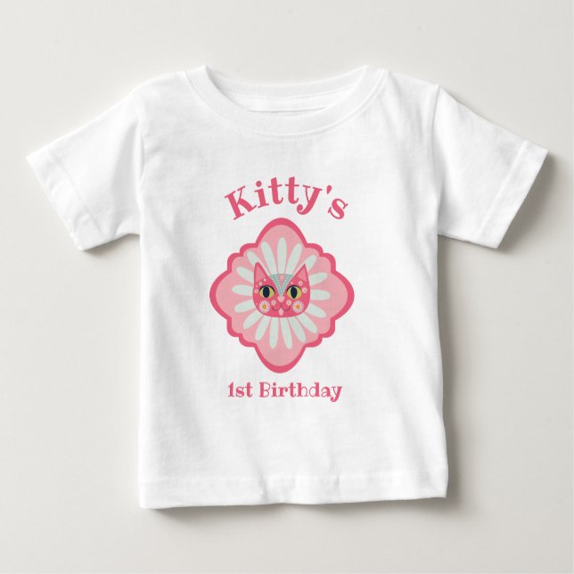 Daisy Kitty katt Ansikte 1:a födelsedag T Shirt (Framsida)