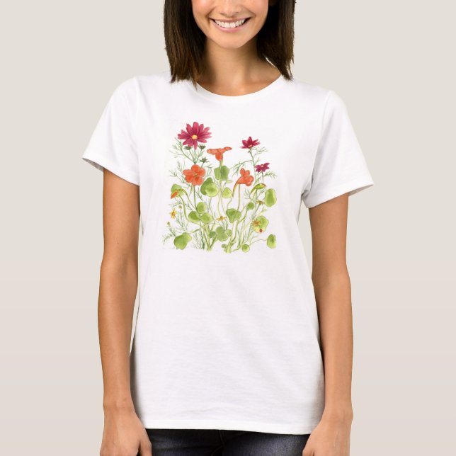 Daisy Ladybugs Nasturtium Flowers T-shirt (Framsida)