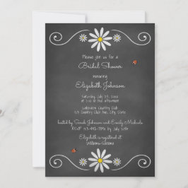 Daisy Ladybugs Rustic Chalkboard Möhippa Inbjudningar