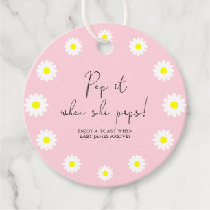 Daisy - lägg av när hon poppar babydusch gåvor etiketter