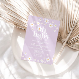 Daisy Lavender Retro Baby Shower Inbjudan