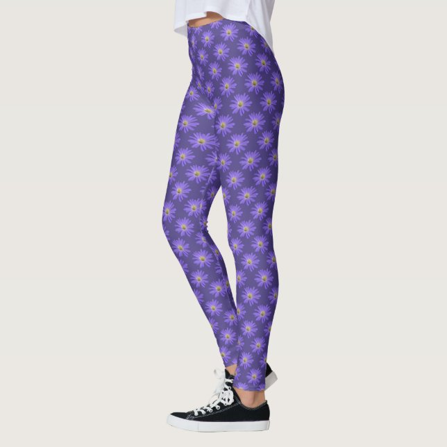 Daisy Leggings Blue Lila Daisy Flowers Leggings (Vänster)