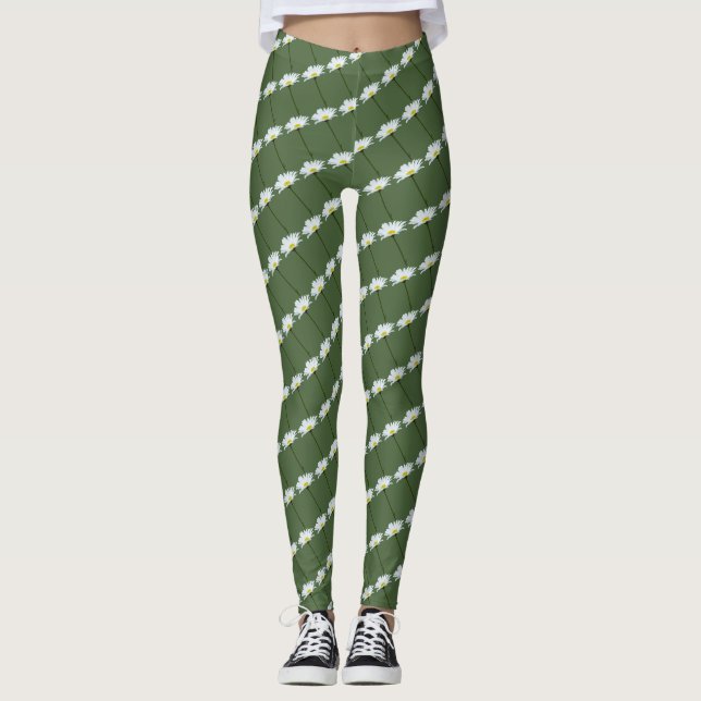 Daisy Leggings White Daisy Wildblommor Leggings (Framsida)