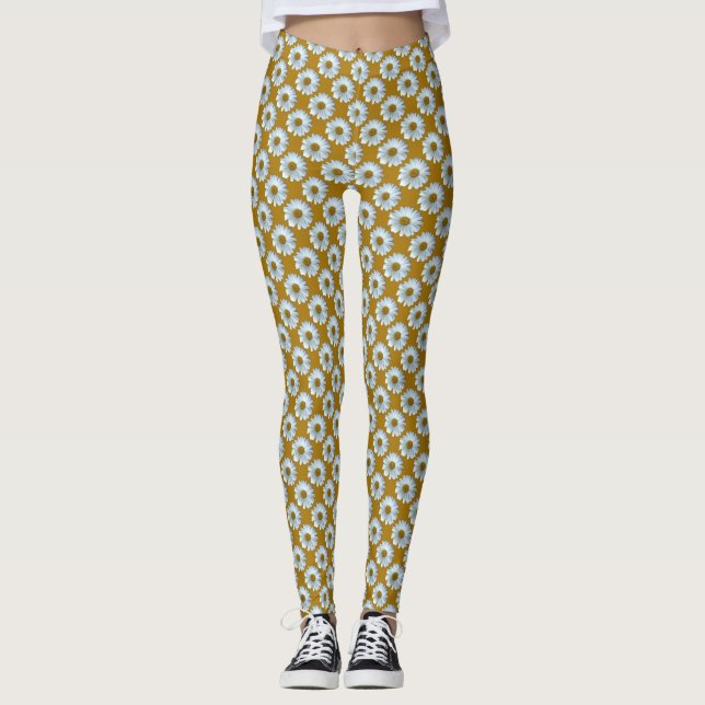 Daisy Leggings White Daisy Wildblommor Leggings (Framsida)