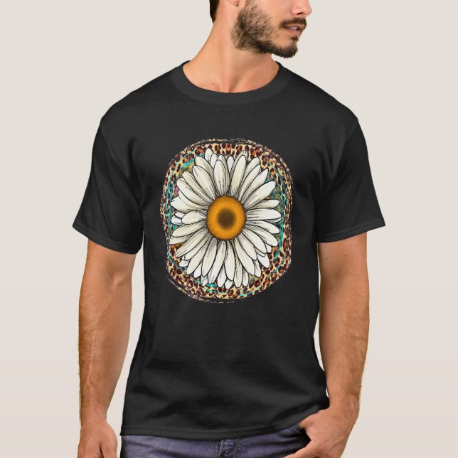 Daisy Leopard Flower Western Southern Hippy Boho G T Shirt (Framsida)